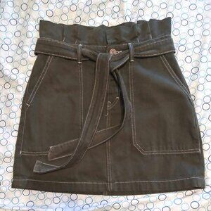 Free People Splendor In The Grass Army Green Denim Mini Skirt size 4